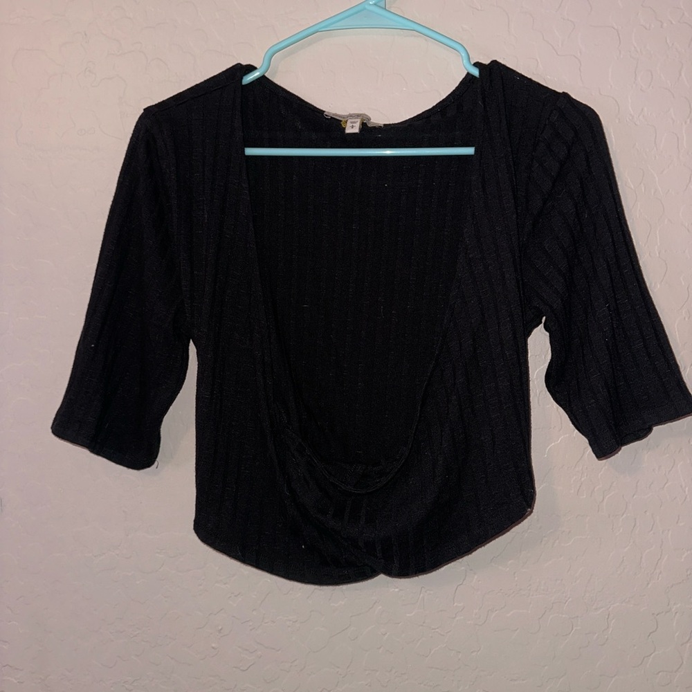 Express Charcoal Ribbed Knit CropTop